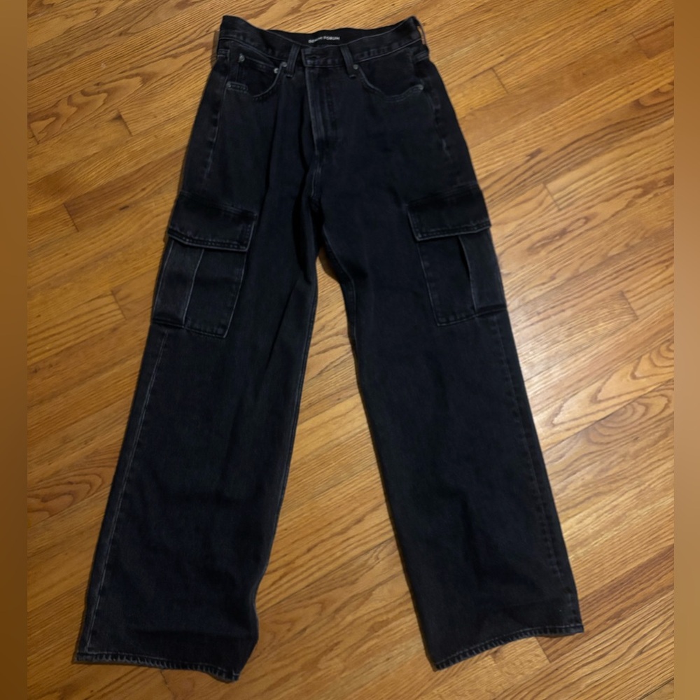 Black Cargo Wide Leg Jeans
